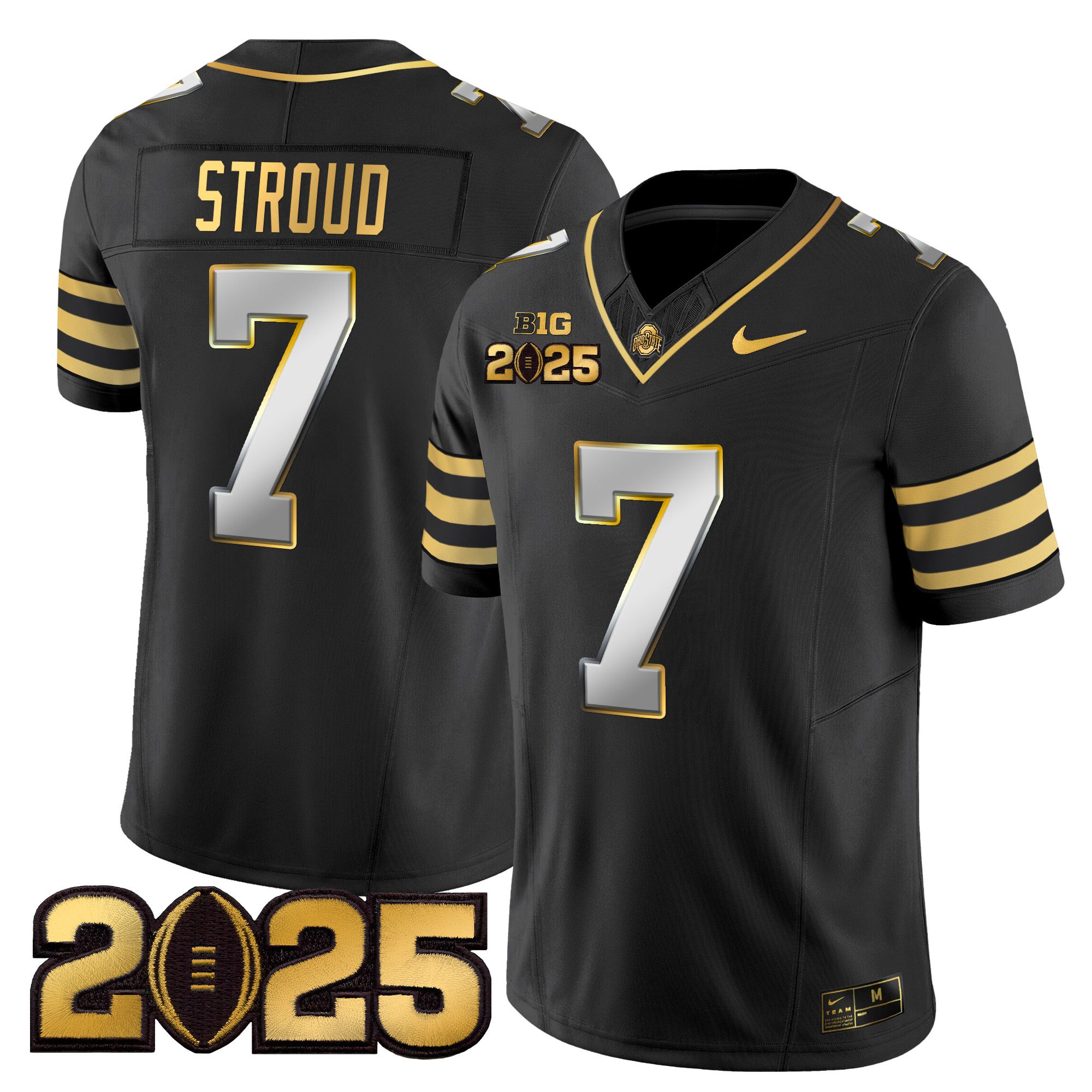Men Ohio State Buckeyes #7 Stroud Black 2025 CFP Final Patch Gold Vapor Limited NCAA Jersey style 2->ncaa teams->NCAA Jersey